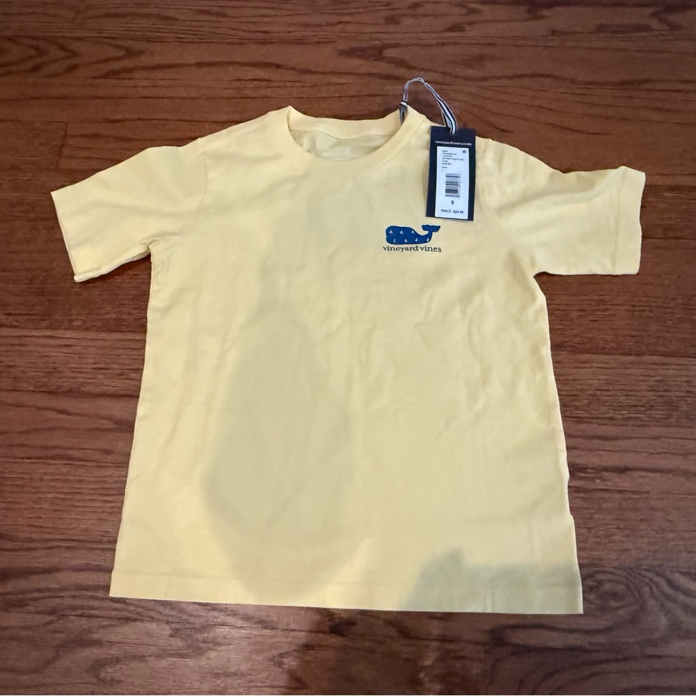 Vineyard Vines Kids Light Yellow Tee with Blue Logo